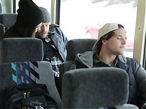 Bonnie Rottens deep throats off her dude on a bus